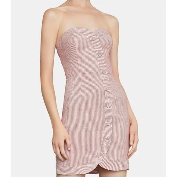BCBGMaxAzria Pinstriped Bustier Strapless Button Front Mini Dress Size 12 - Picture 2 of 13
